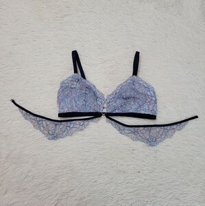 Aerie Womens XL Floral Lace Triangle Bra Bralette Wireless Blue Under Straps